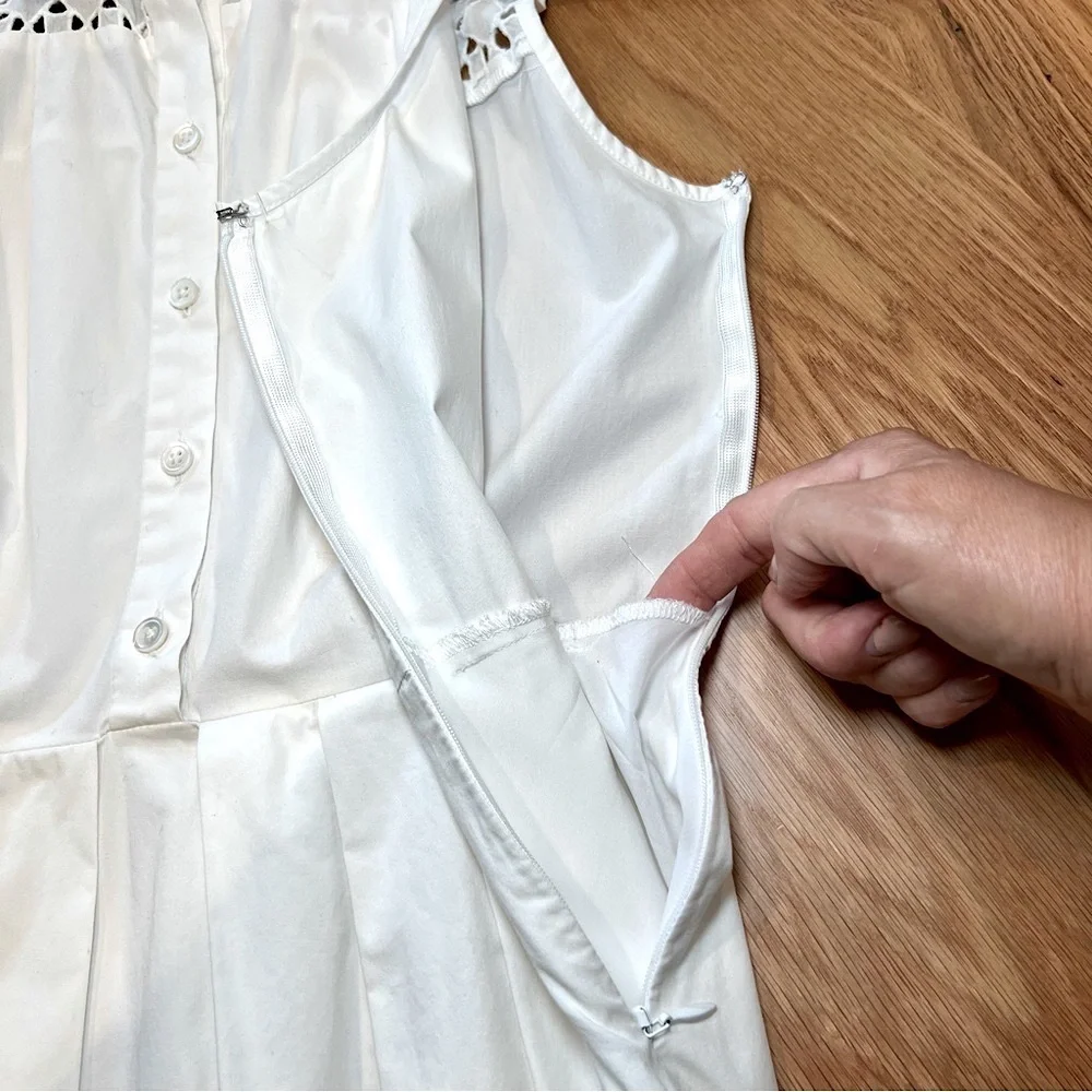 ANN TAYLOR White Eyelet Shirt Dress A-Line Cotton Lace Sleeveless Size 4 Summer - Picture 15 of 17